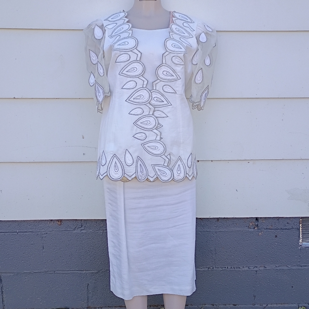 Vintage White Linen Skirt Suit